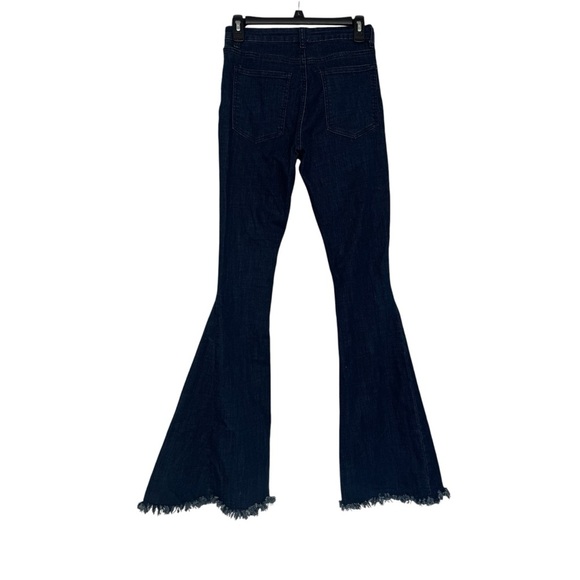 Altar’d State Bell Bottom Frayed Hem Dark Blue Jeans - Picture 3 of 4
